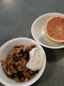 breakfast oatmeal pudding and grapefruit