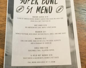 superbowl australia bar menu