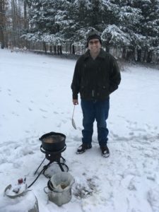 frying wings in the snow